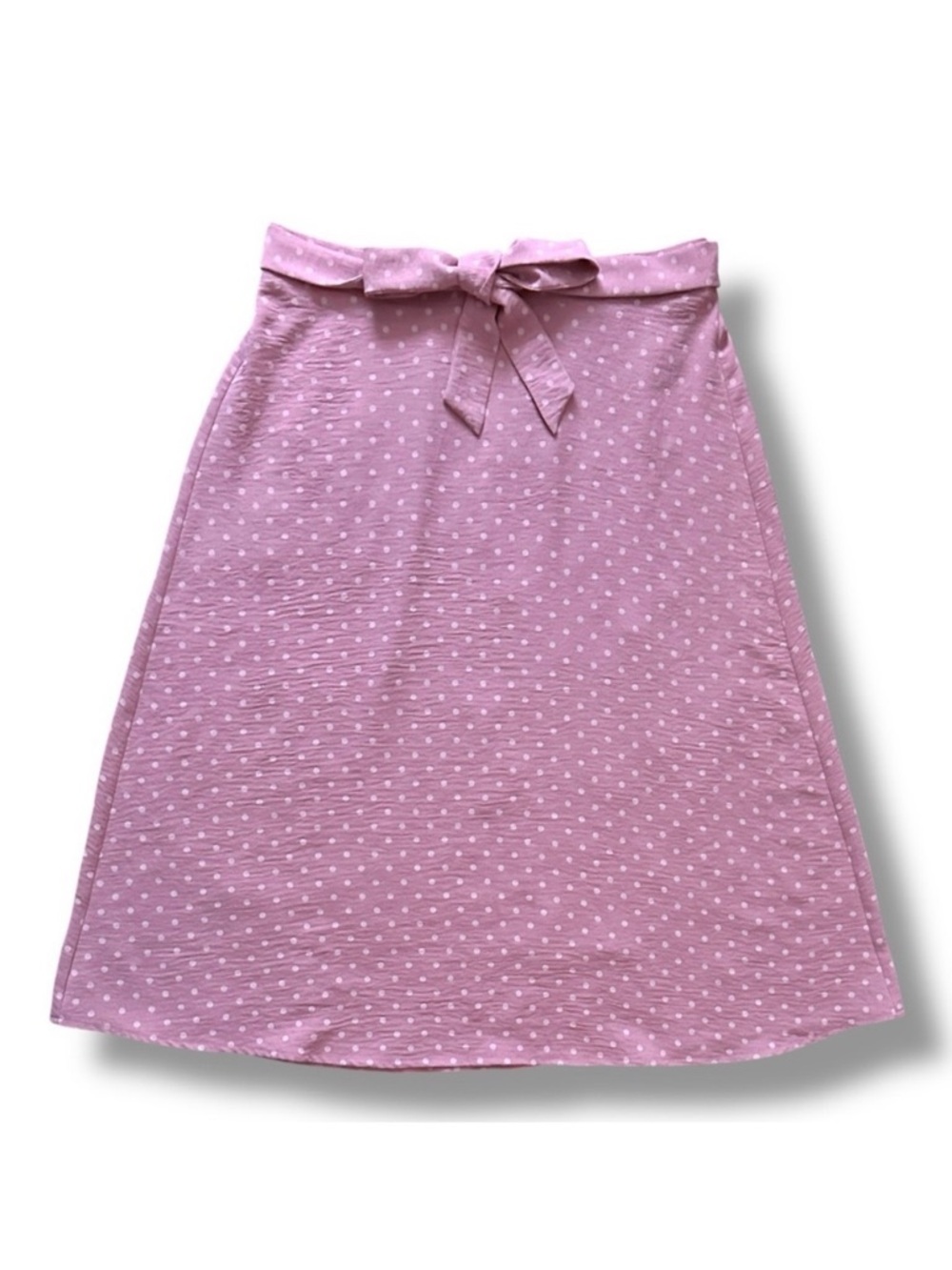 New York Clothing Co Pink Polka Dot Midi Skirt Front Tie Belt Size Small NWOT